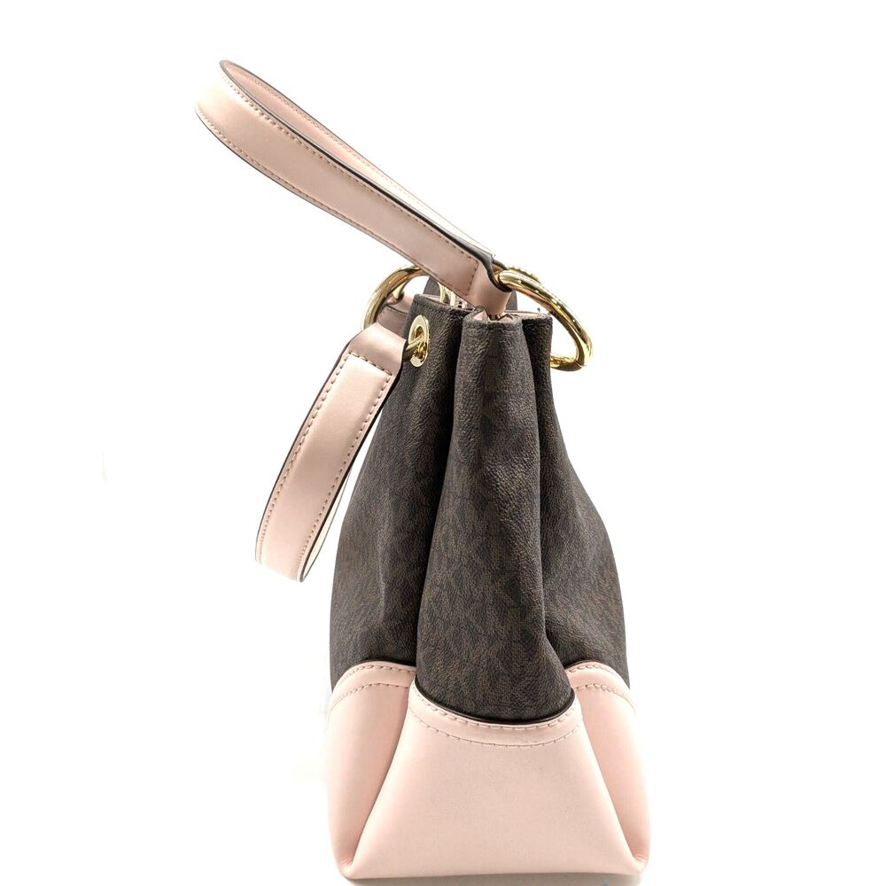 Michael Kors Brown Monogram Coated Canvas Pink Trim Nicole Tote Bag - Picture 4 of 10